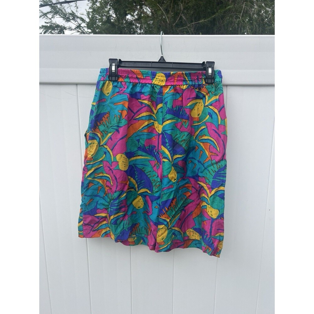 Vintage Strictly Silk 100% Silk Colorful Print Shorts Large 10/12 Elastic